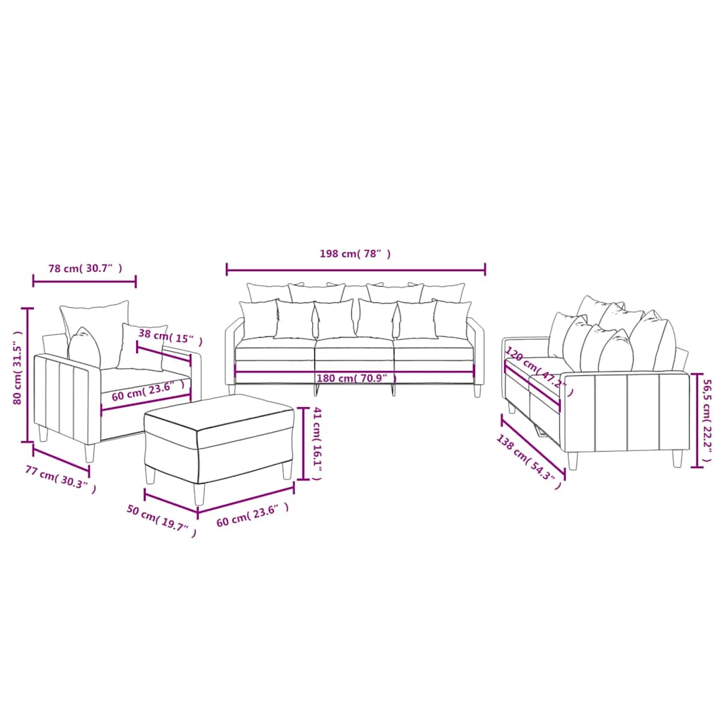 4-dijelni set sofa s jastucima crni baršunasti