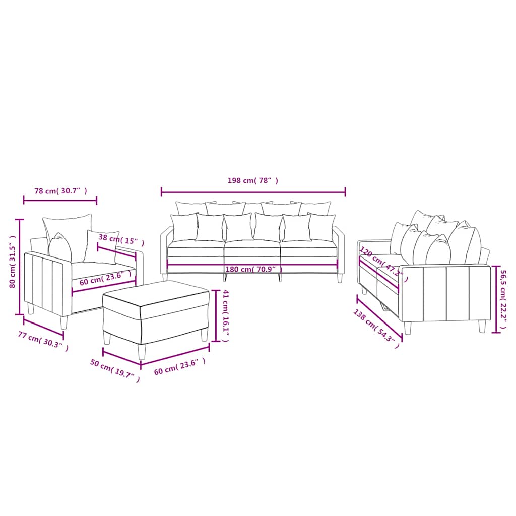 4-dijelni set sofa s jastucima žuti baršunasti