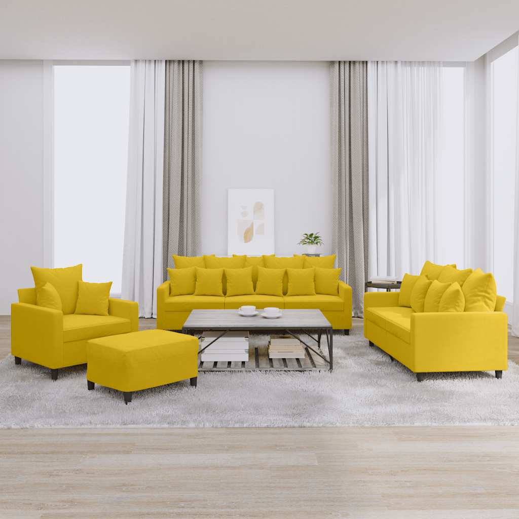 4-dijelni set sofa s jastucima žuti baršunasti