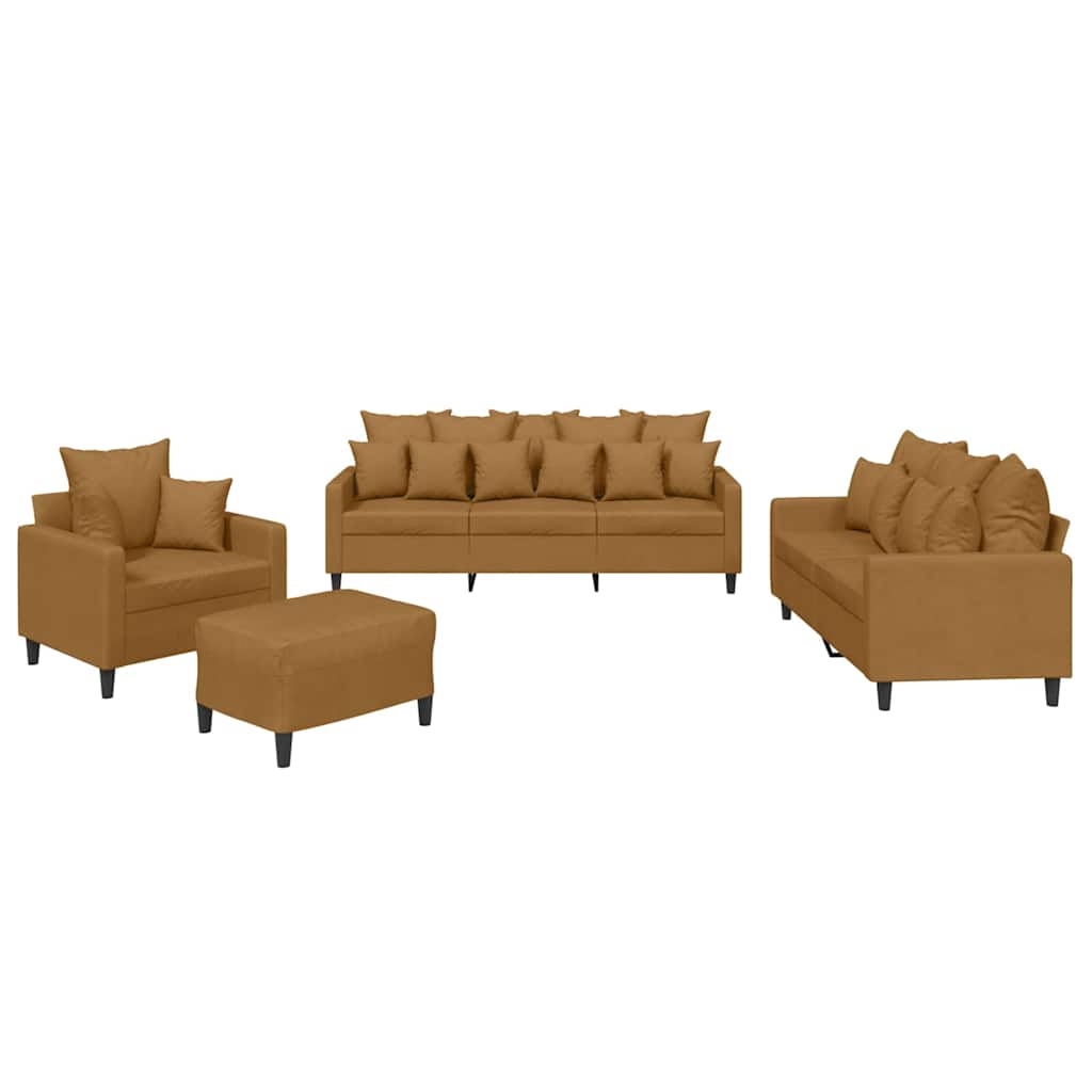 4-dijelni set sofa s jastucima smeđi baršunasti