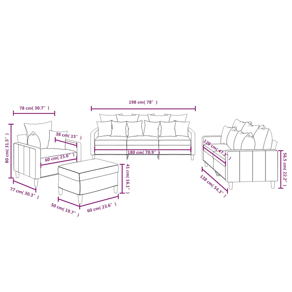 4-dijelni set sofa s jastucima smeđi baršunasti