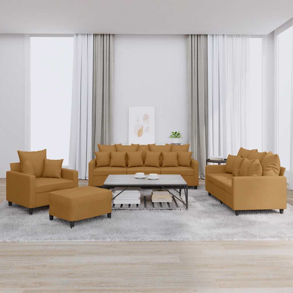 4-dijelni set sofa s jastucima smeđi baršunasti