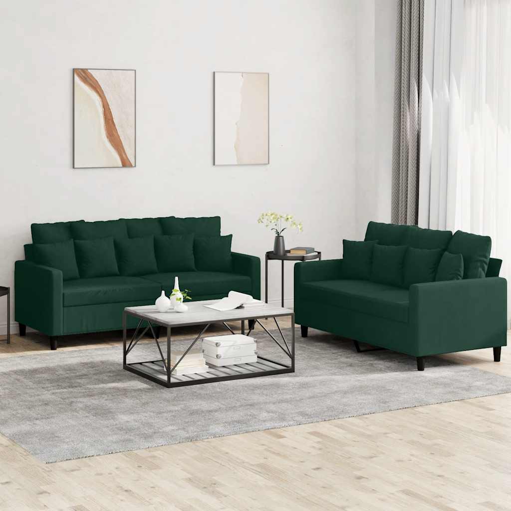 2-dijelni set sofa s jastucima tamnozeleni baršunasti
