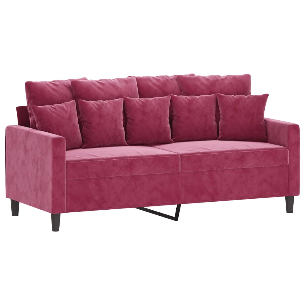 2-dijelni set sofa s jastucima crvena boja vina baršunasti