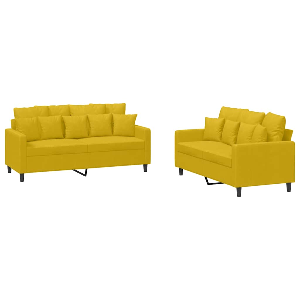2-dijelni set sofa s jastucima žuti baršunasti