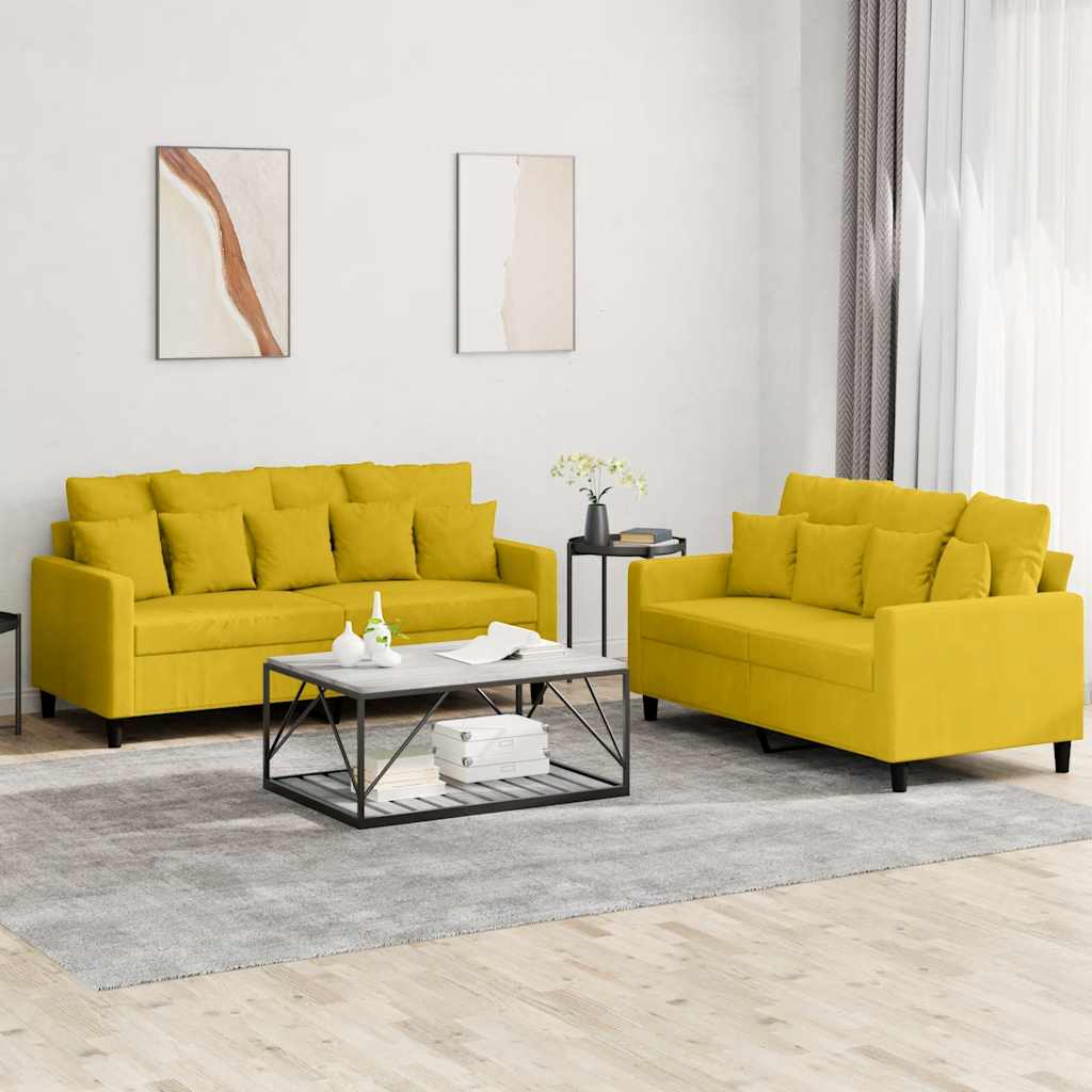 2-dijelni set sofa s jastucima žuti baršunasti