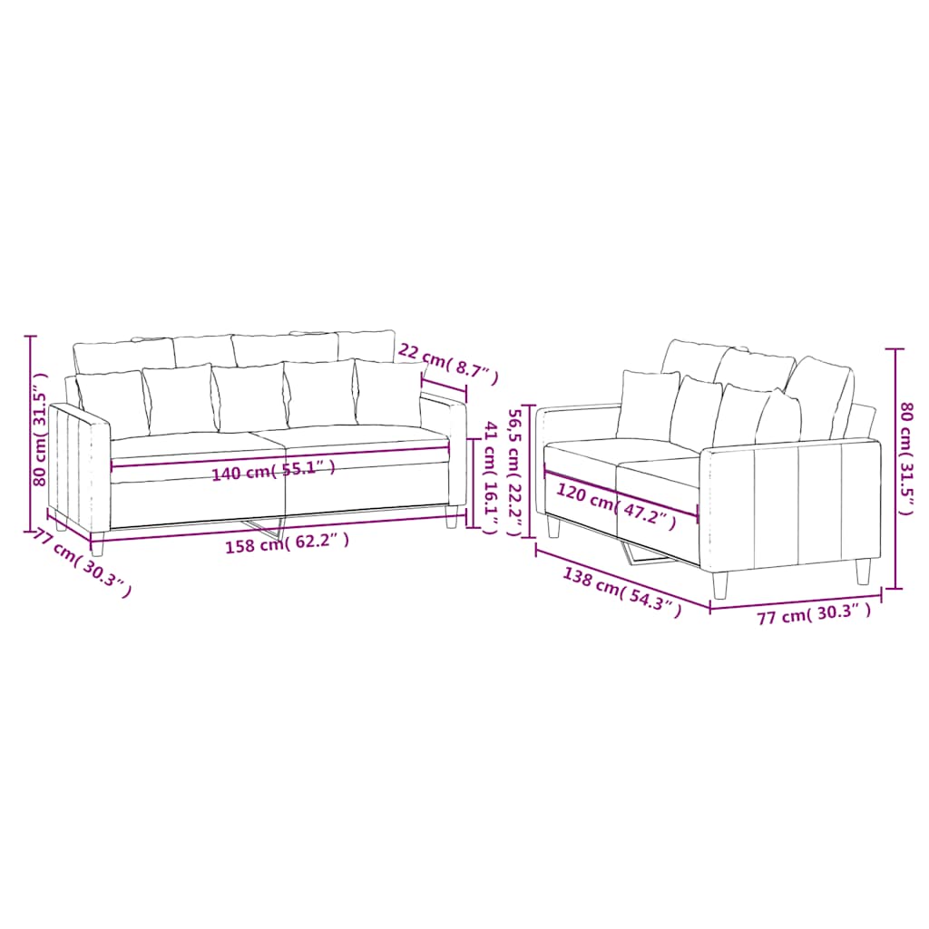 2-dijelni set sofa s jastucima krem baršunasti