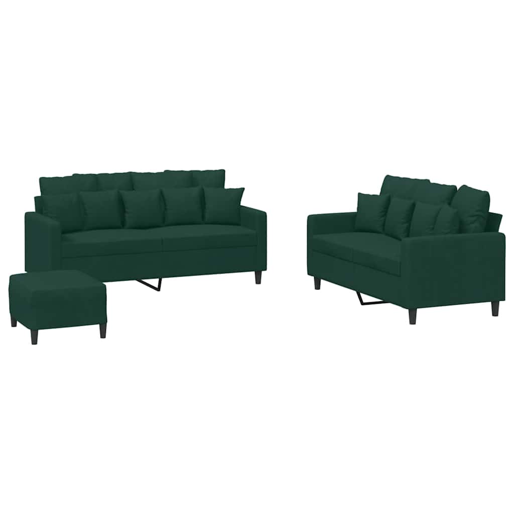 3-dijelni set sofa s jastucima tamnozeleni baršunasti