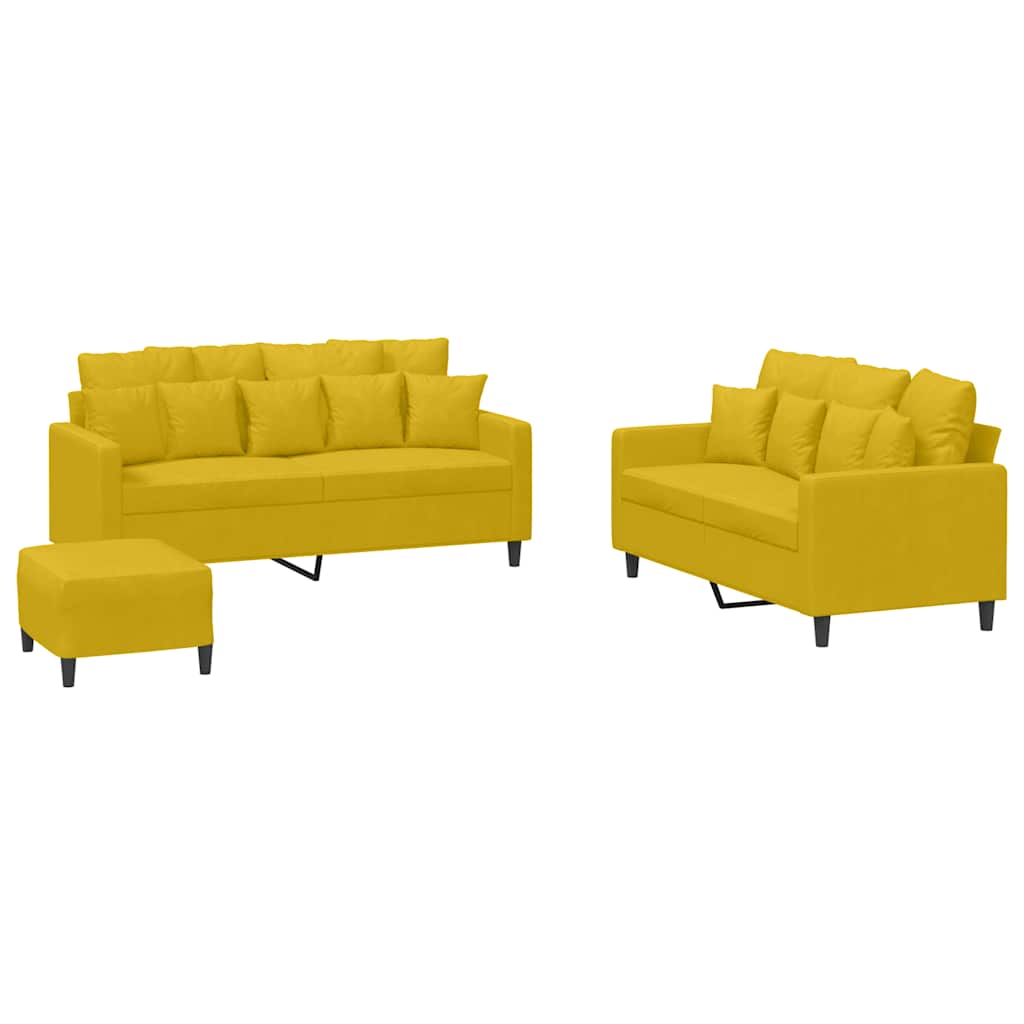 3-dijelni set sofa s jastucima žuti baršunasti