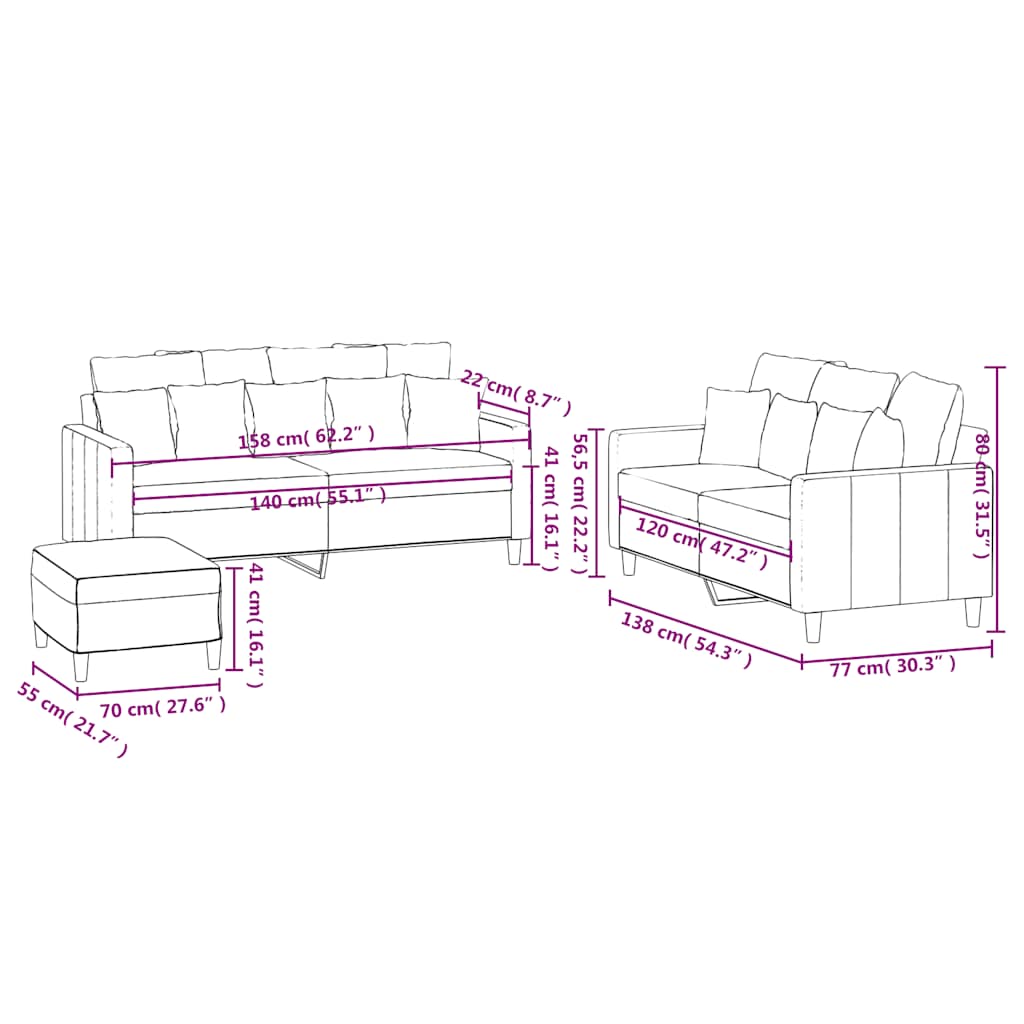 3-dijelni set sofa s jastucima žuti baršunasti