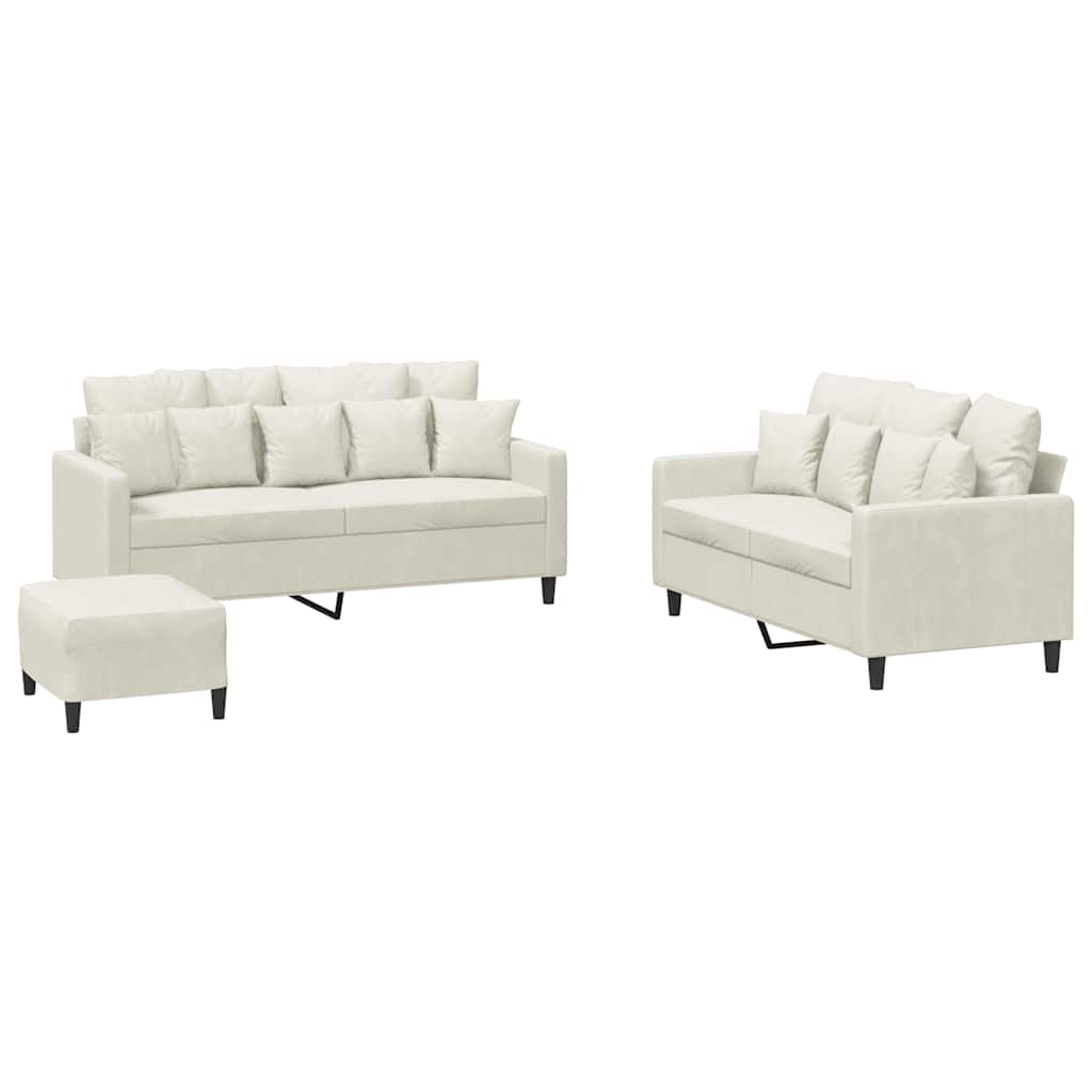 3-dijelni set sofa s jastucima krem baršunasti