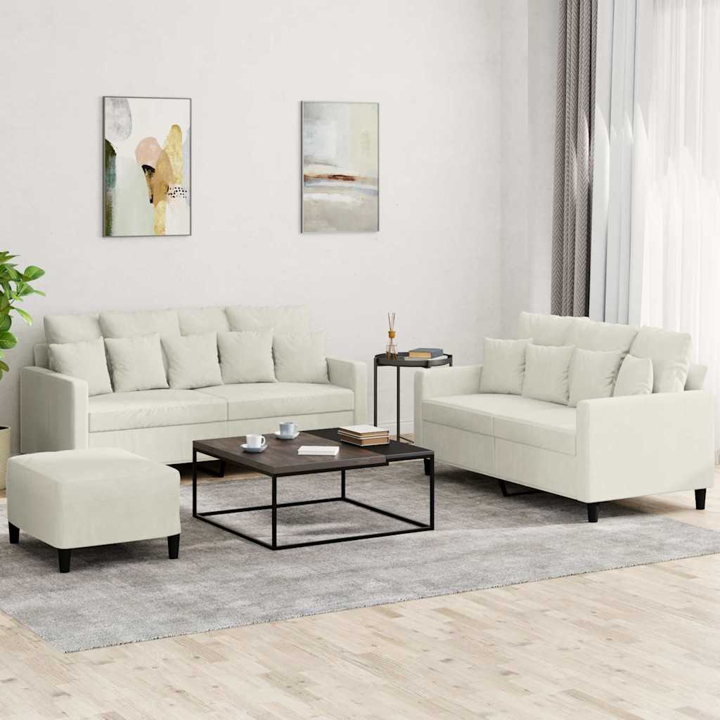 3-dijelni set sofa s jastucima krem baršunasti