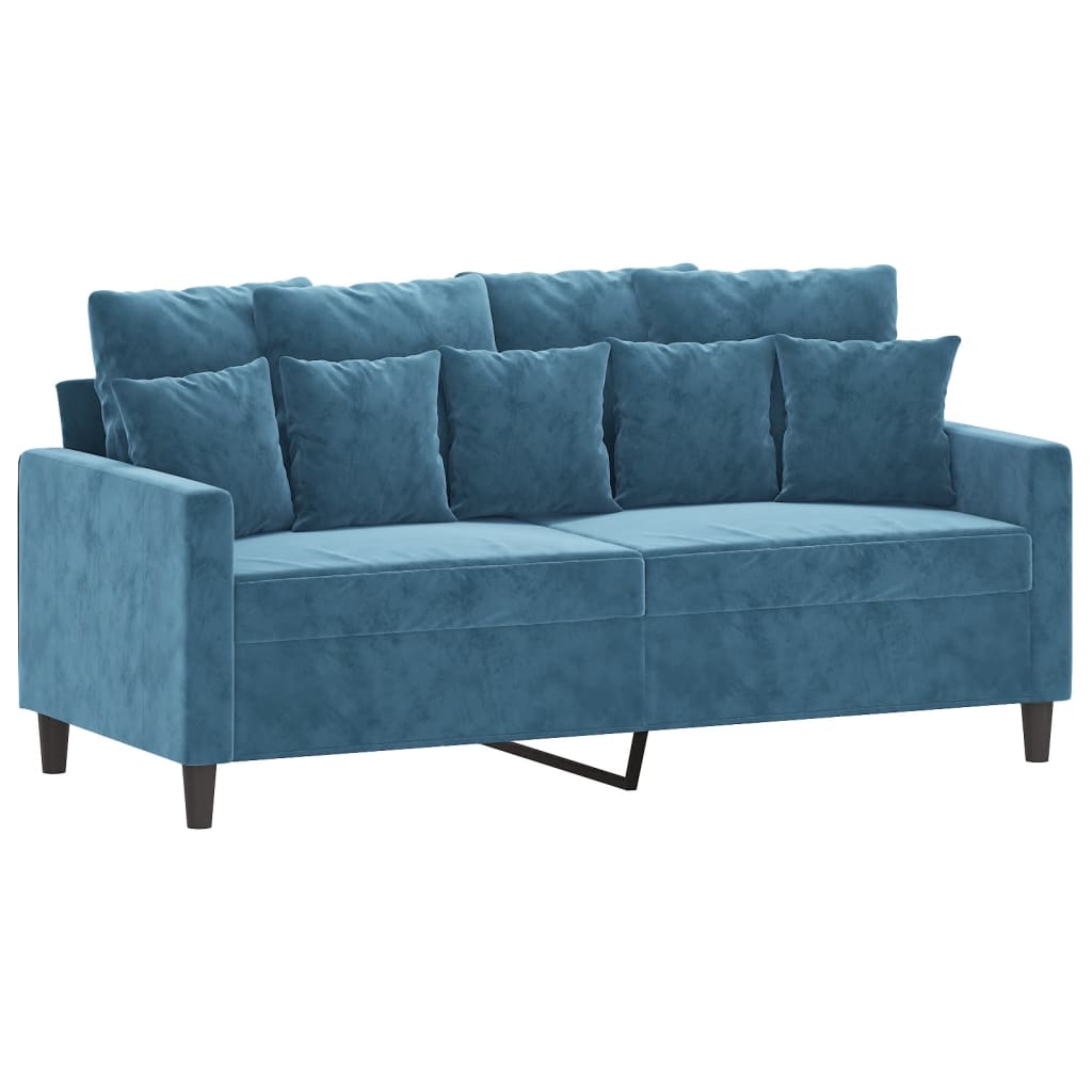 3-dijelni set sofa s jastucima plavi baršunasti