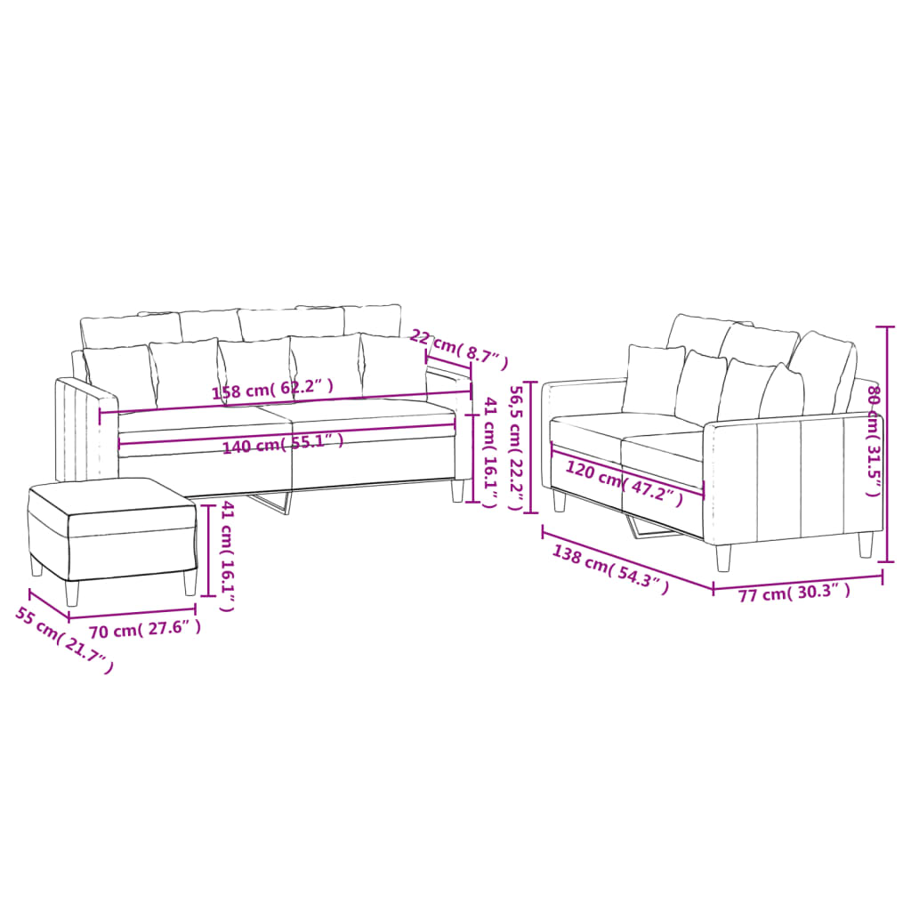 3-dijelni set sofa s jastucima plavi baršunasti