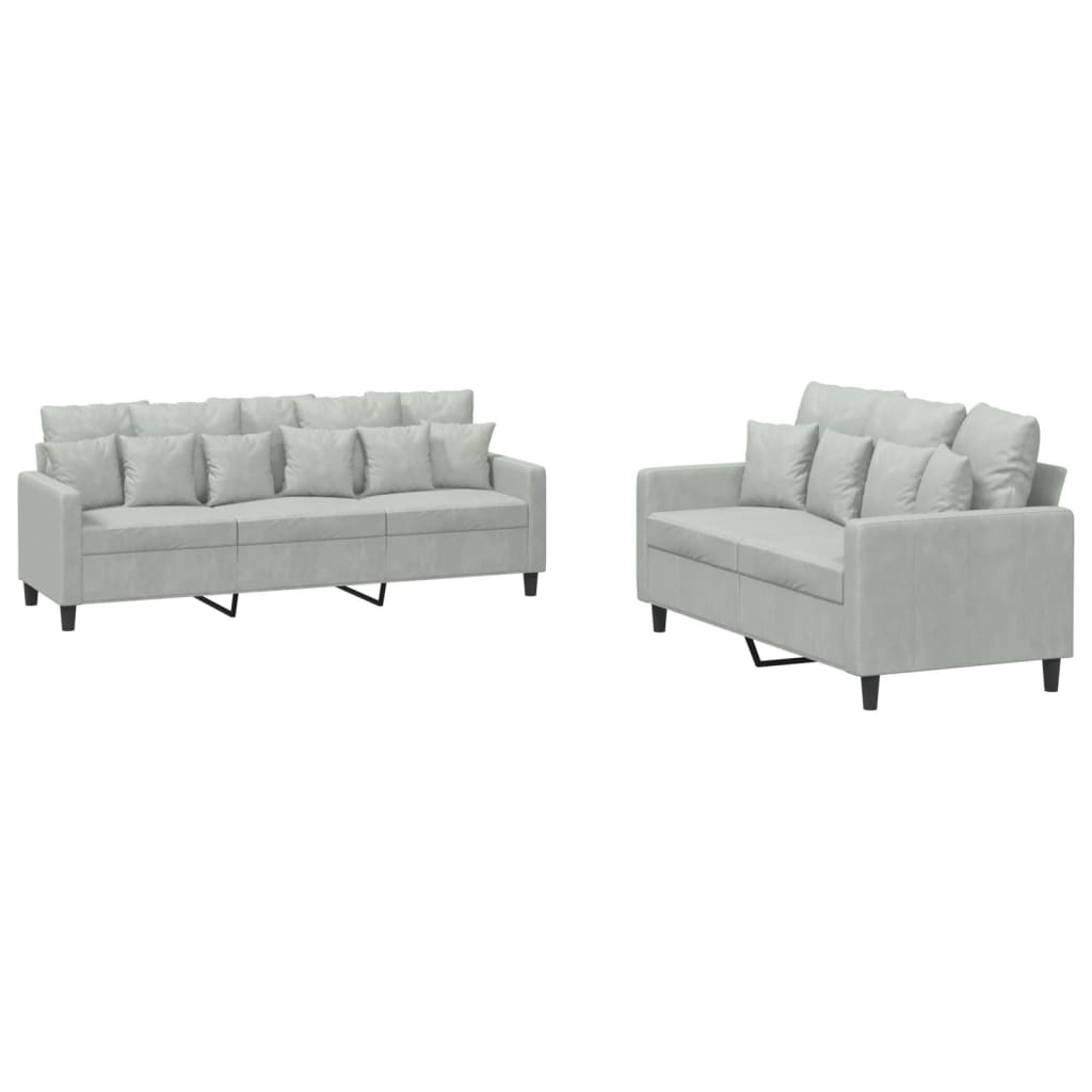 2-dijelni set sofa s jastucima svjetlosivi baršunasti