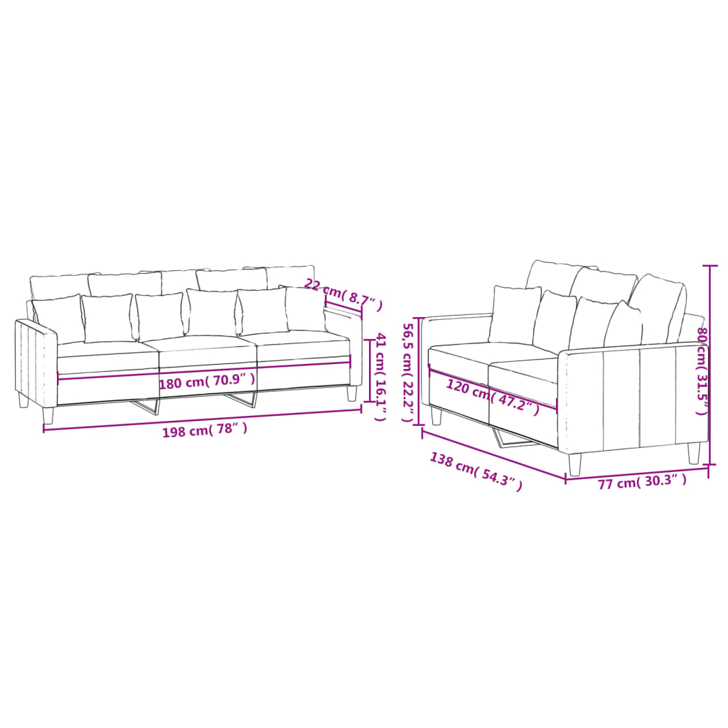 2-dijelni set sofa s jastucima svjetlosivi baršunasti