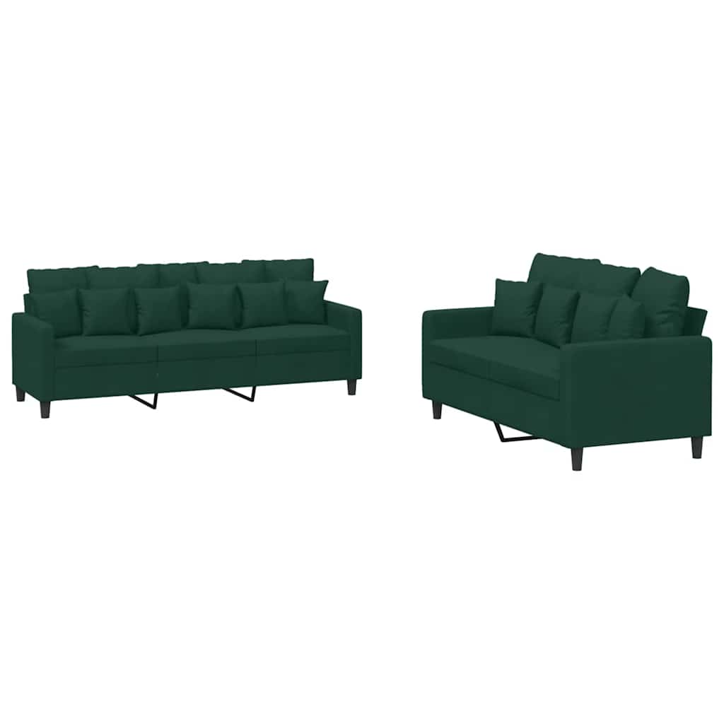 2-dijelni set sofa s jastucima tamnozeleni baršunasti