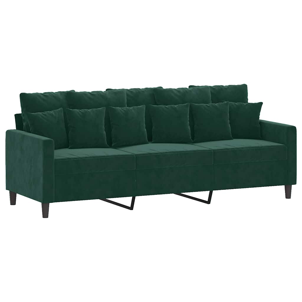 2-dijelni set sofa s jastucima tamnozeleni baršunasti