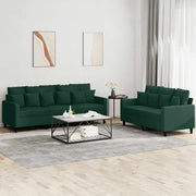 2-dijelni set sofa s jastucima tamnozeleni baršunasti
