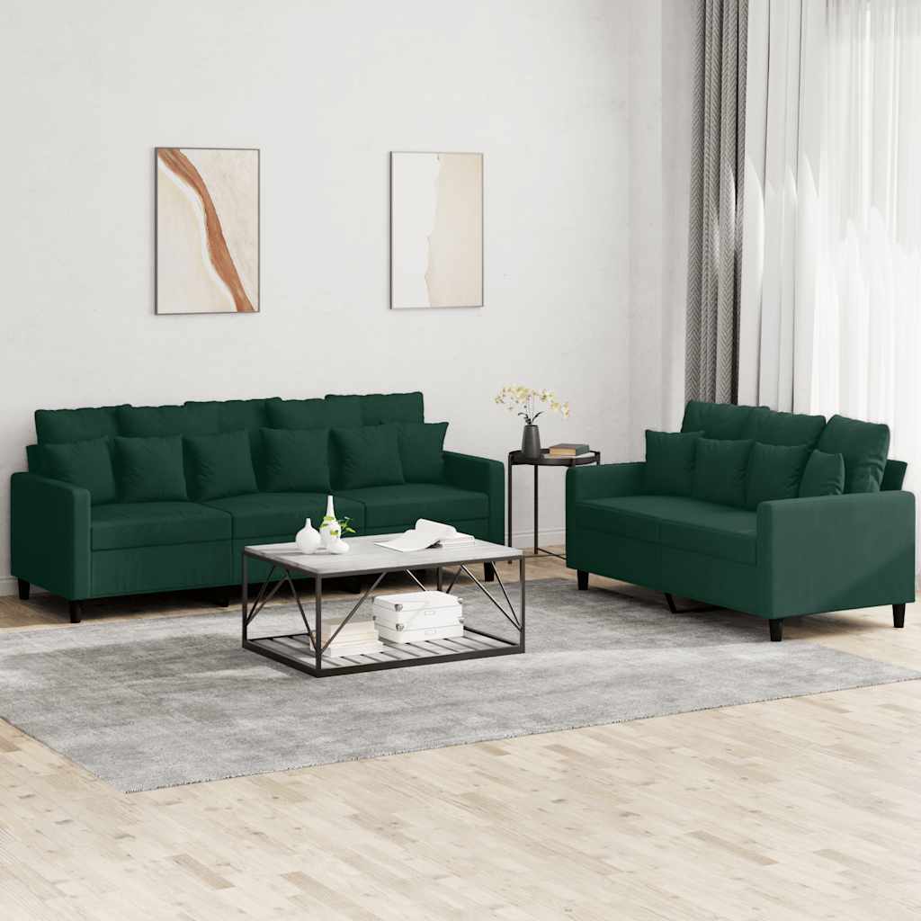 2-dijelni set sofa s jastucima tamnozeleni baršunasti
