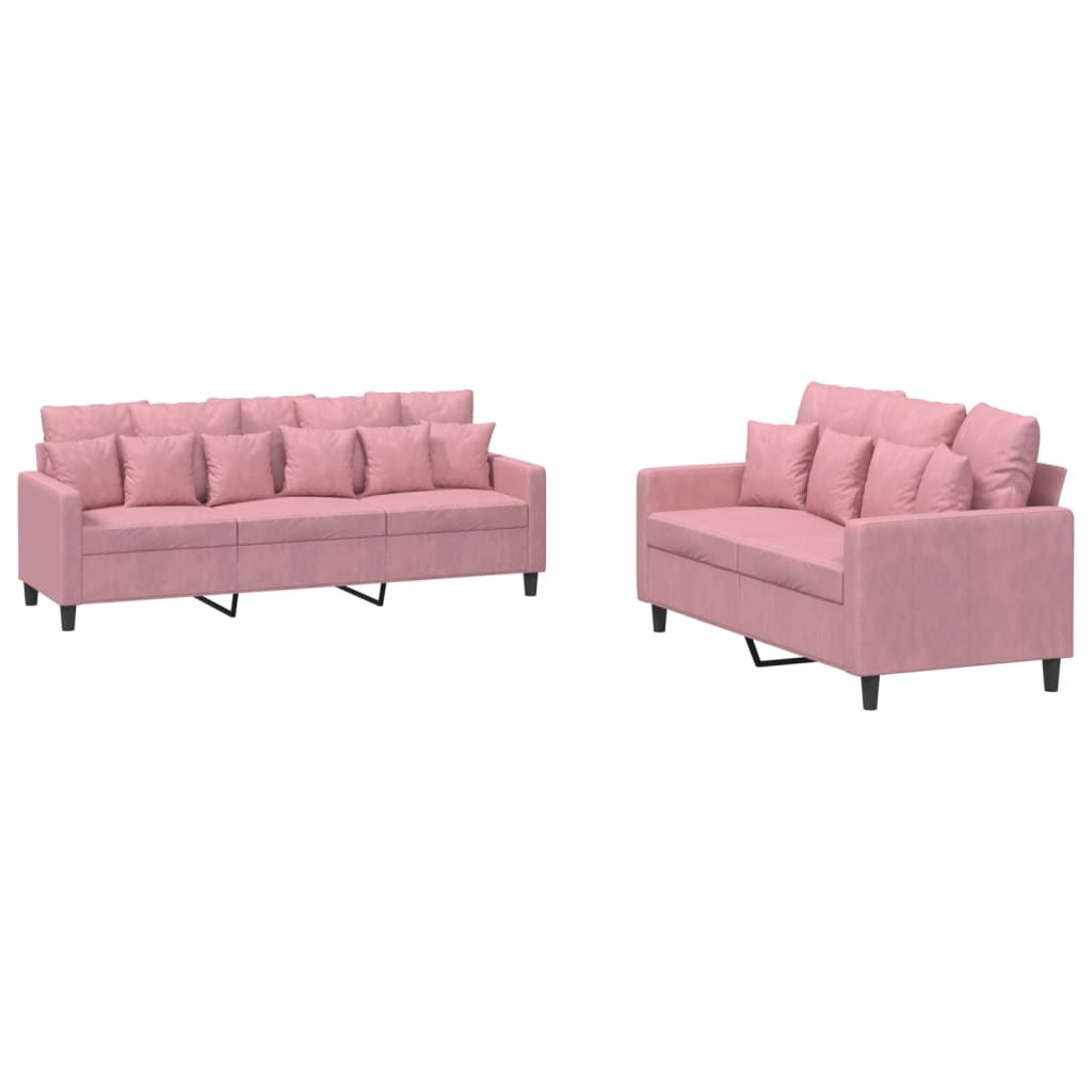 2-dijelni set sofa s jastucima ružičasti baršunasti