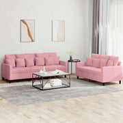 2-dijelni set sofa s jastucima ružičasti baršunasti