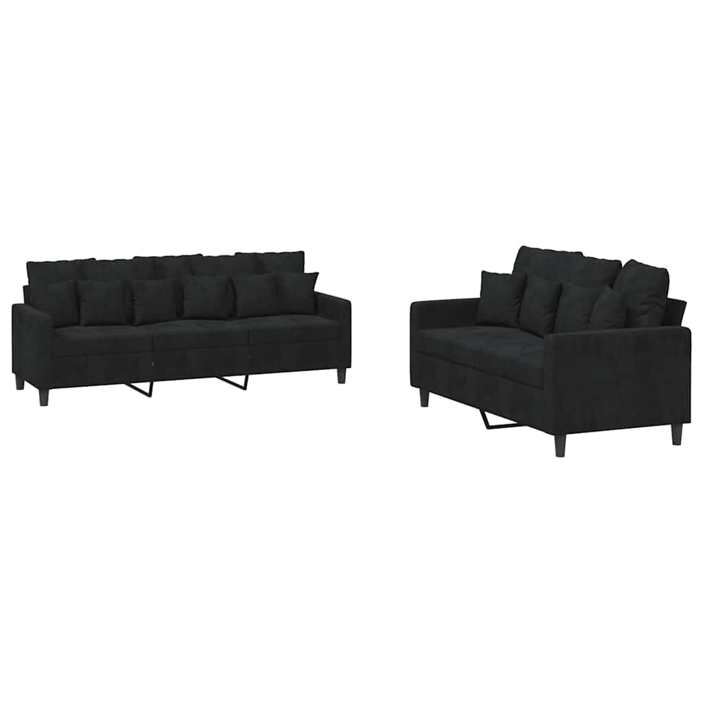 2-dijelni set sofa s jastucima crni baršunasti