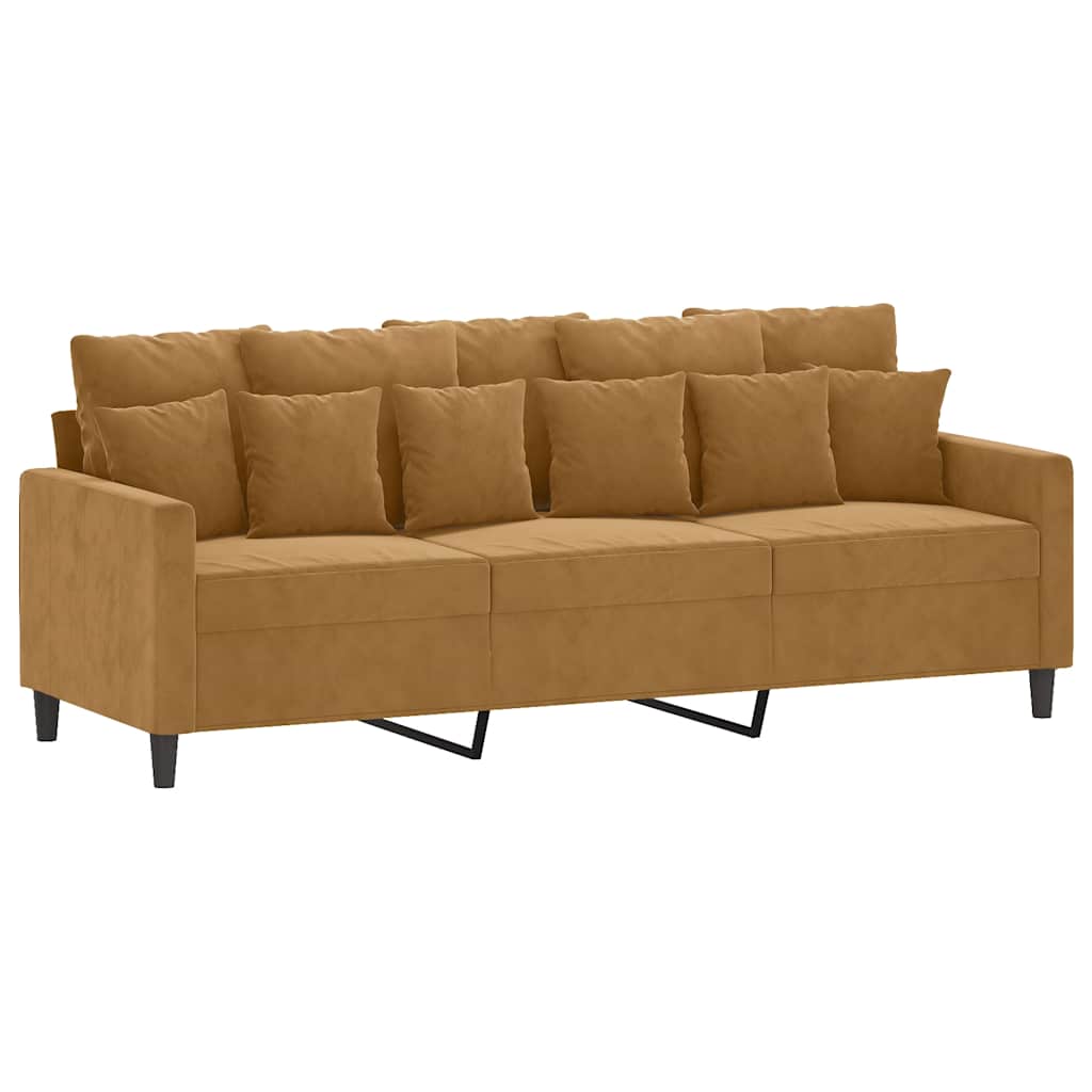 2-dijelni set sofa s jastucima smeđi baršunasti