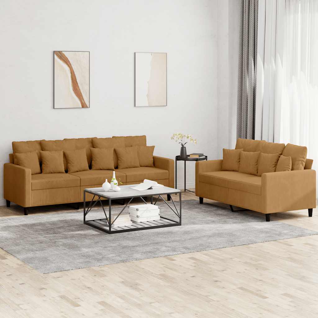 2-dijelni set sofa s jastucima smeđi baršunasti