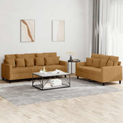 2-dijelni set sofa s jastucima smeđi baršunasti