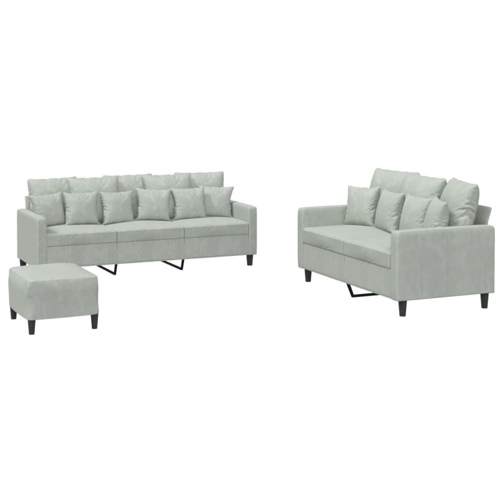 3-dijelni set sofa s jastucima svjetlosivi baršunasti
