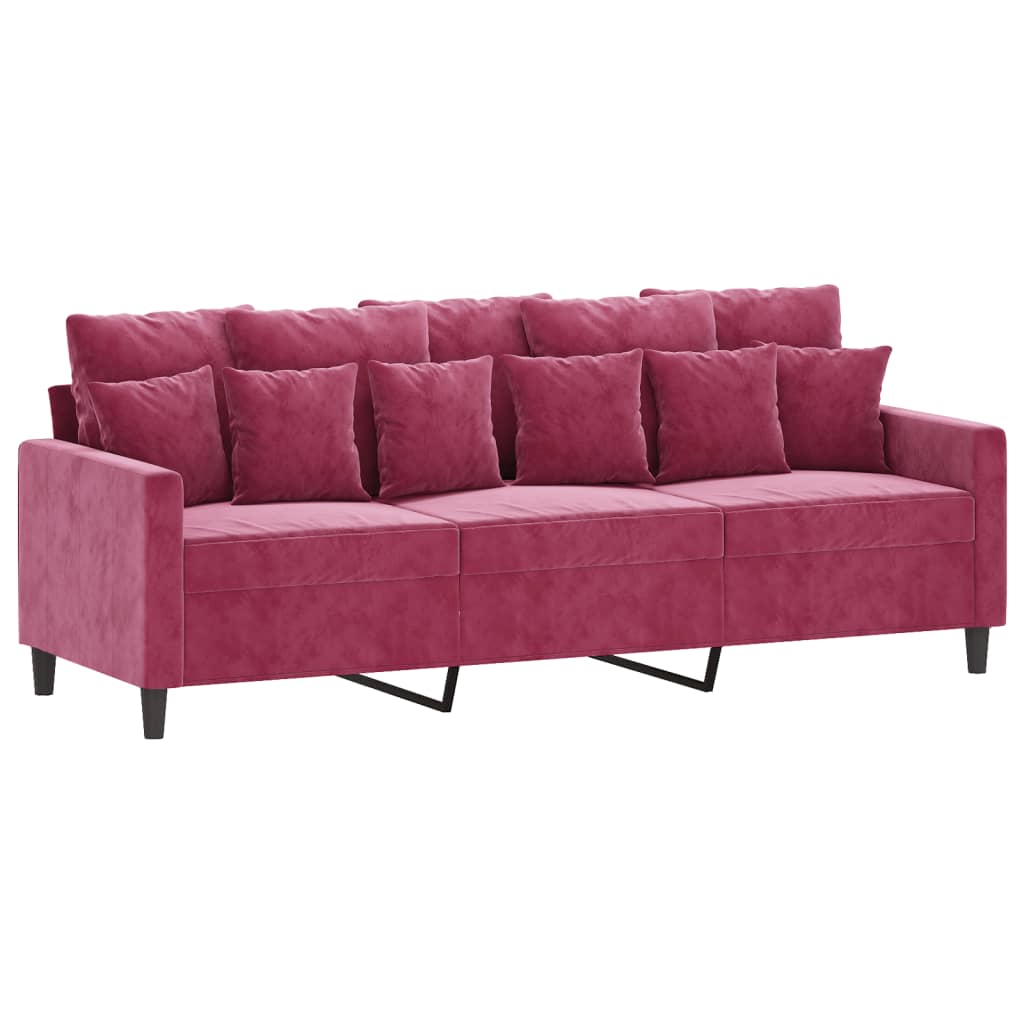 3-dijelni set sofa s jastucima crvena boja vina baršunasti
