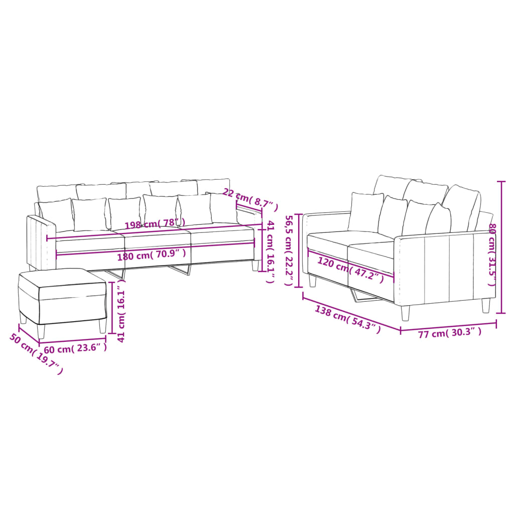 3-dijelni set sofa s jastucima crvena boja vina baršunasti