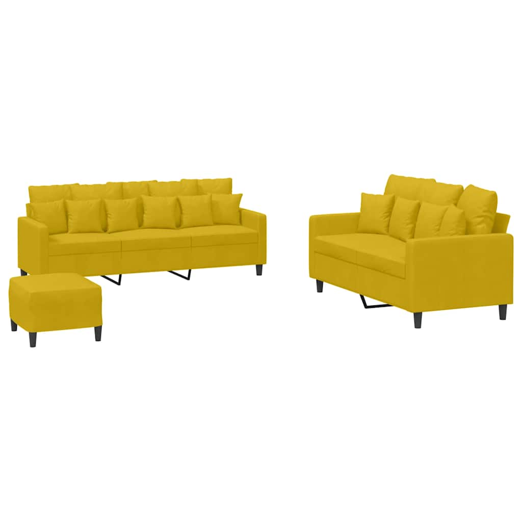 3-dijelni set sofa s jastucima žuti baršunasti