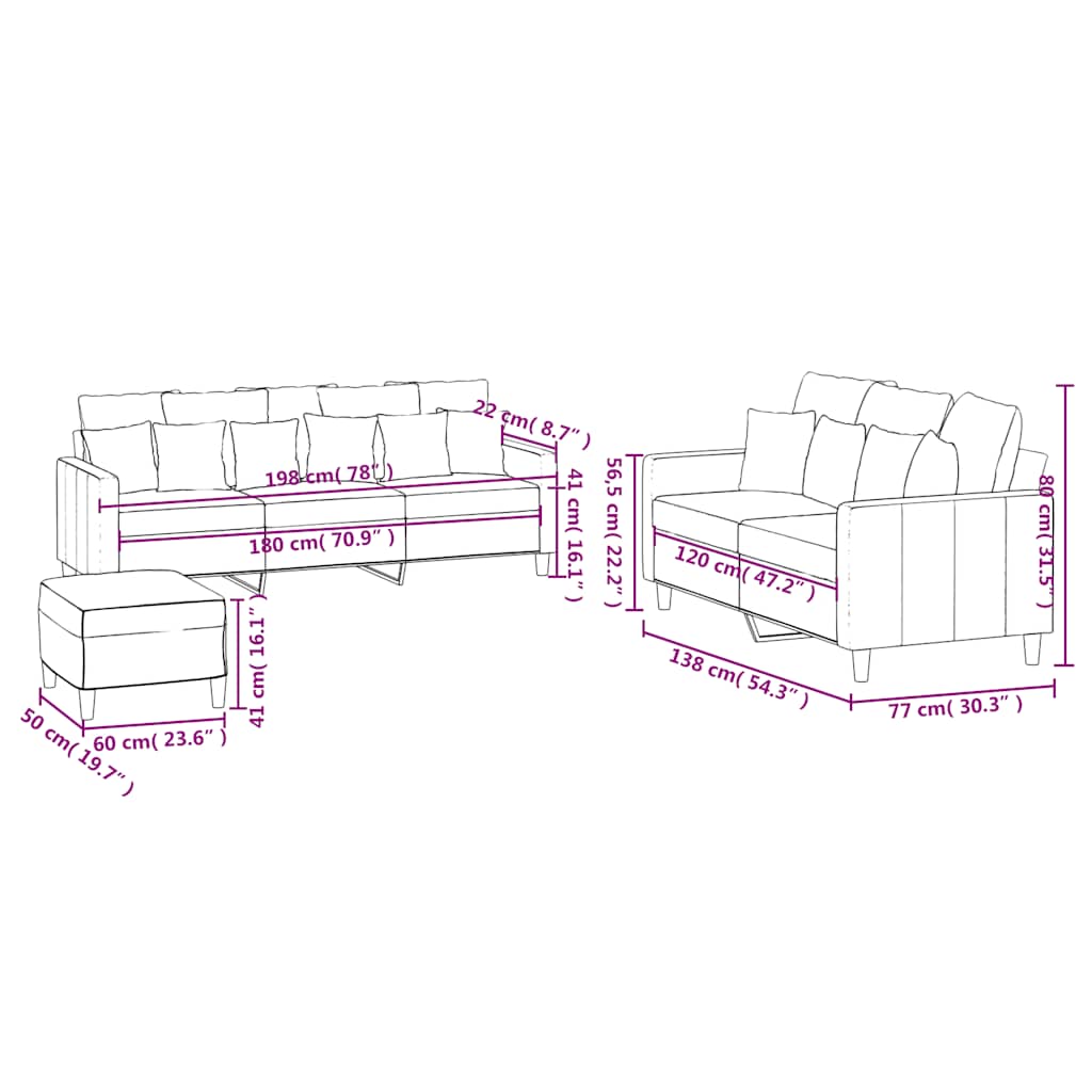 3-dijelni set sofa s jastucima žuti baršunasti