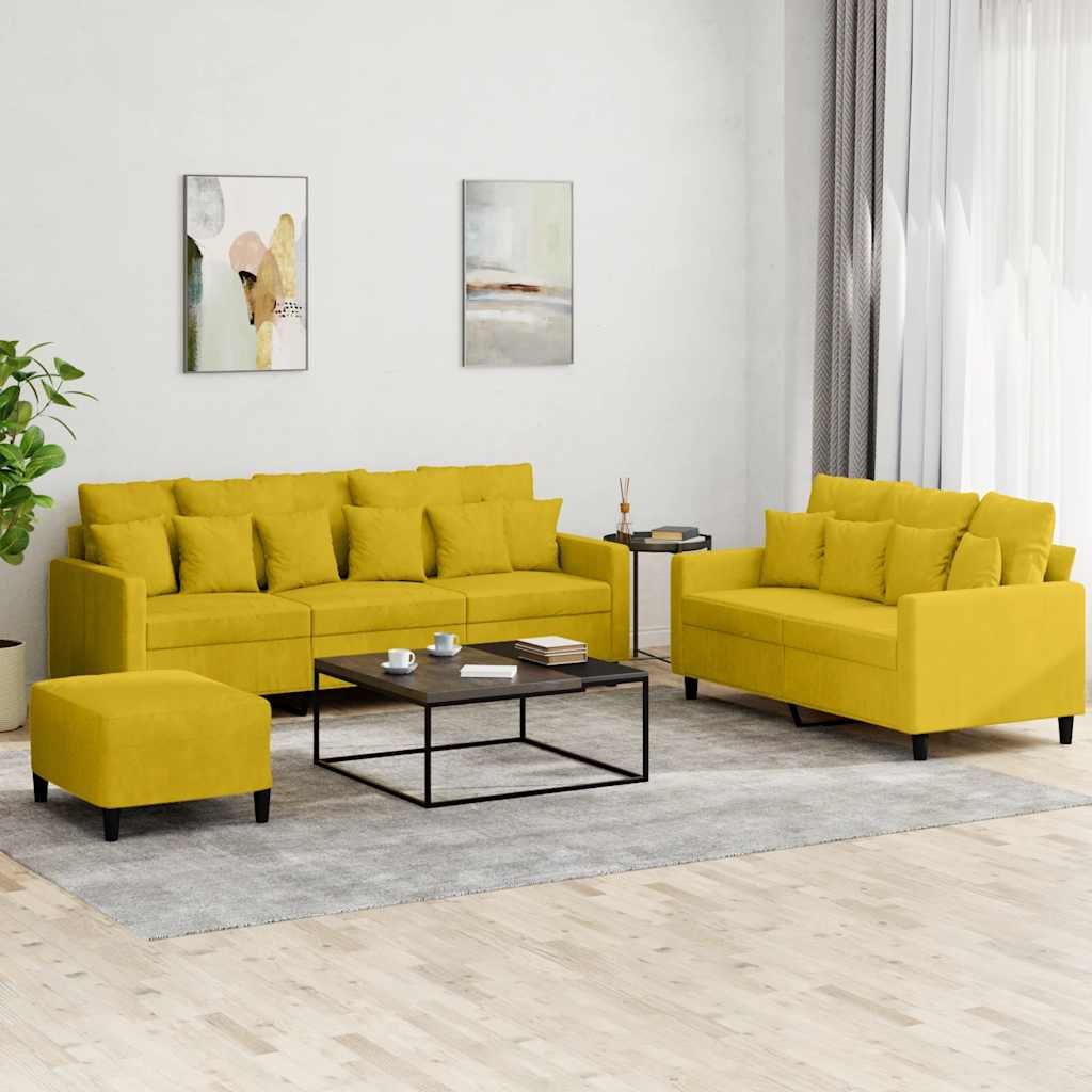 3-dijelni set sofa s jastucima žuti baršunasti