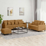 3-dijelni set sofa s jastucima smeđi baršunasti