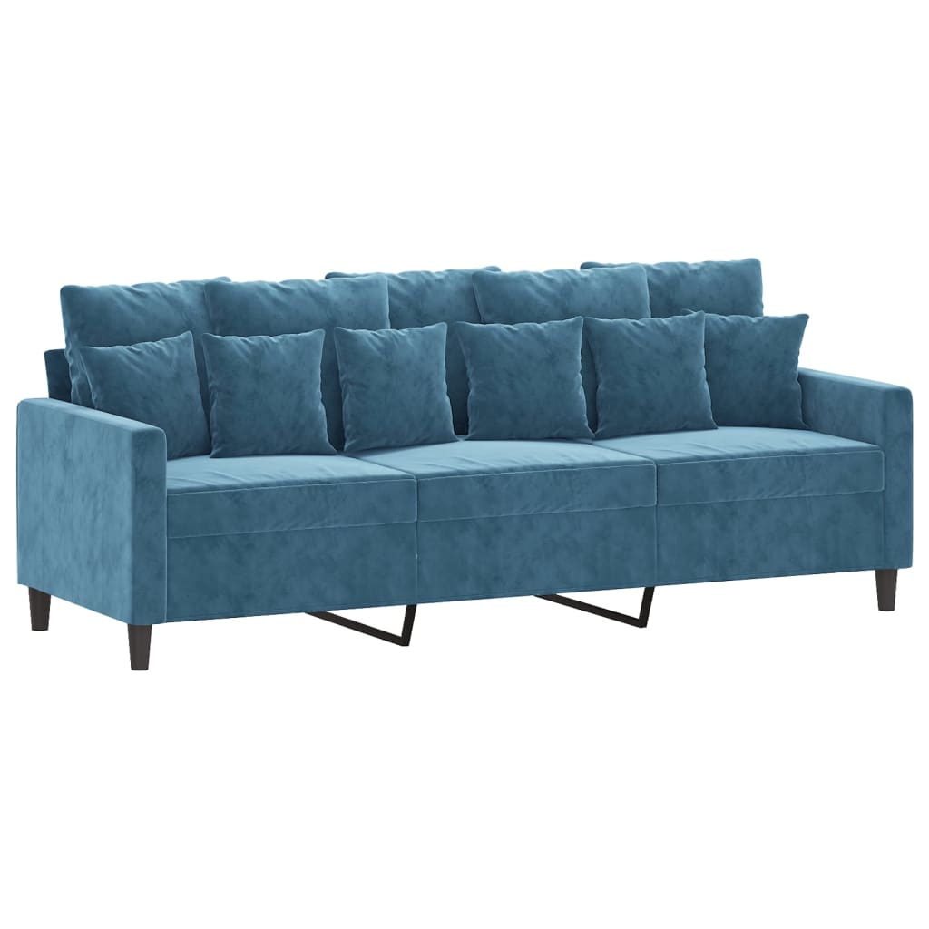 3-dijelni set sofa s jastucima plavi baršunasti