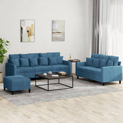 3-dijelni set sofa s jastucima plavi baršunasti