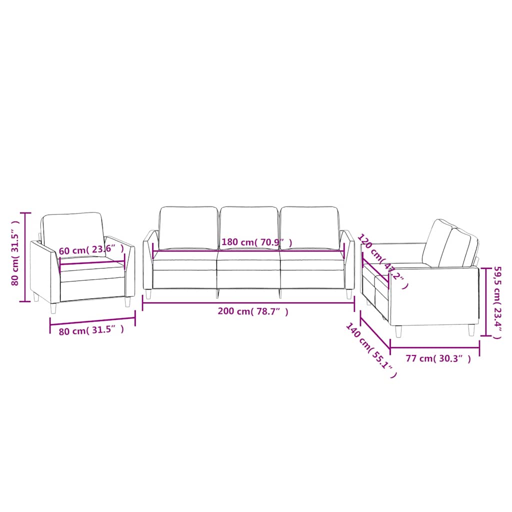 3-dijelni set sofa s jastucima crni od umjetne kože