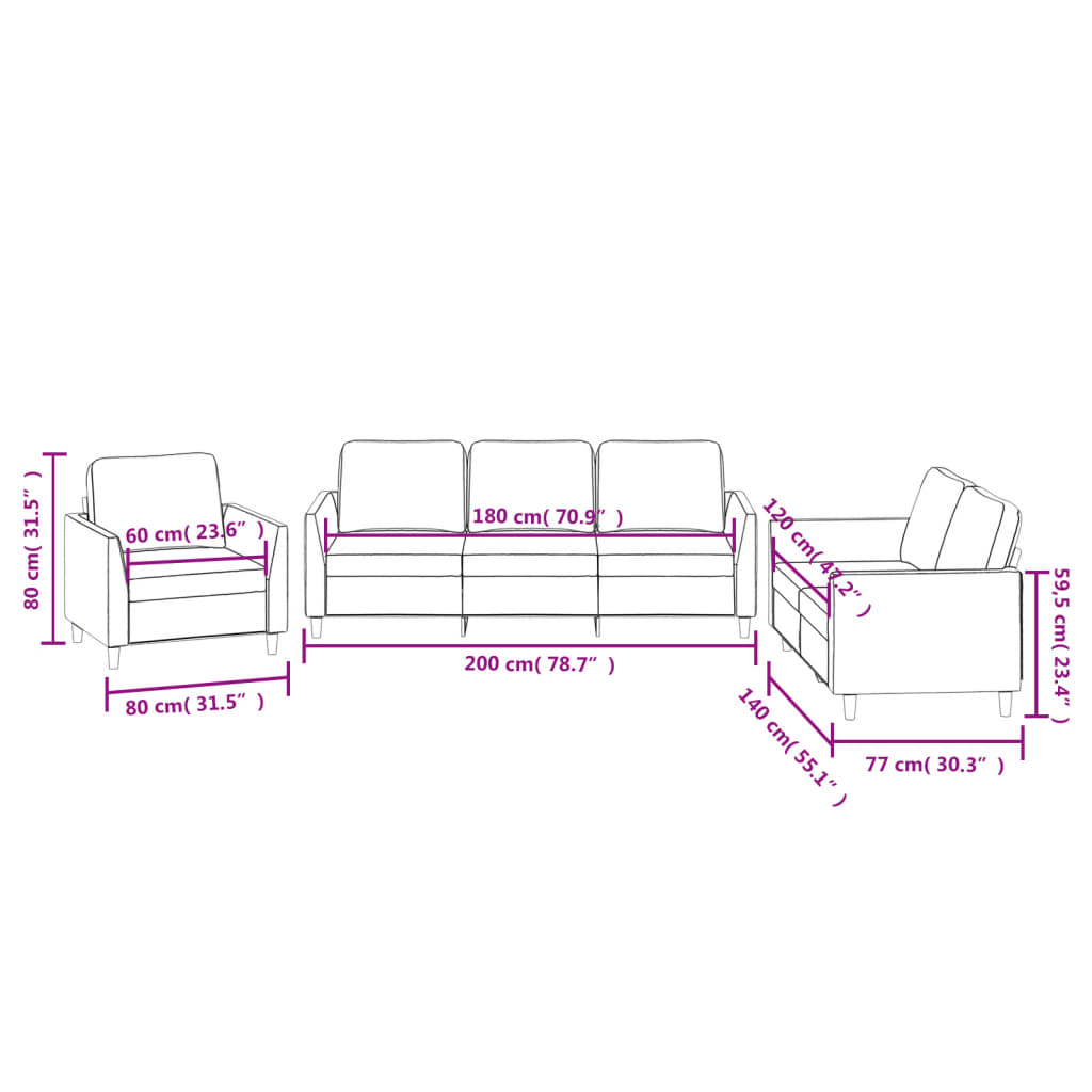3-dijelni set sofa s jastucima sivi od umjetne kože
