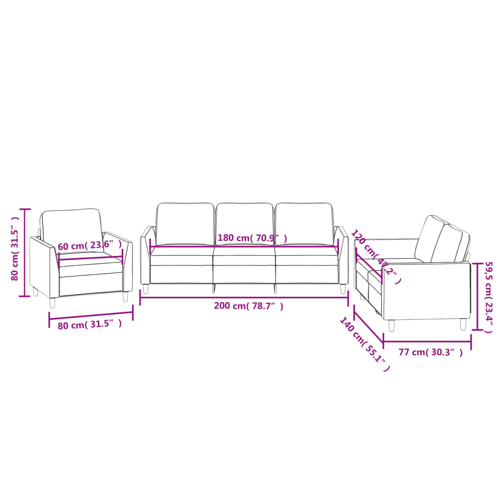 3-dijelni set sofa s jastucima boja cappuccina od umjetne kože
