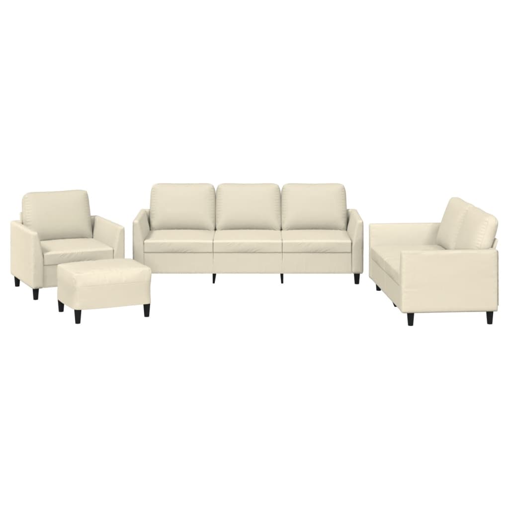 4-dijelni set sofa s jastucima krem od umjetne kože