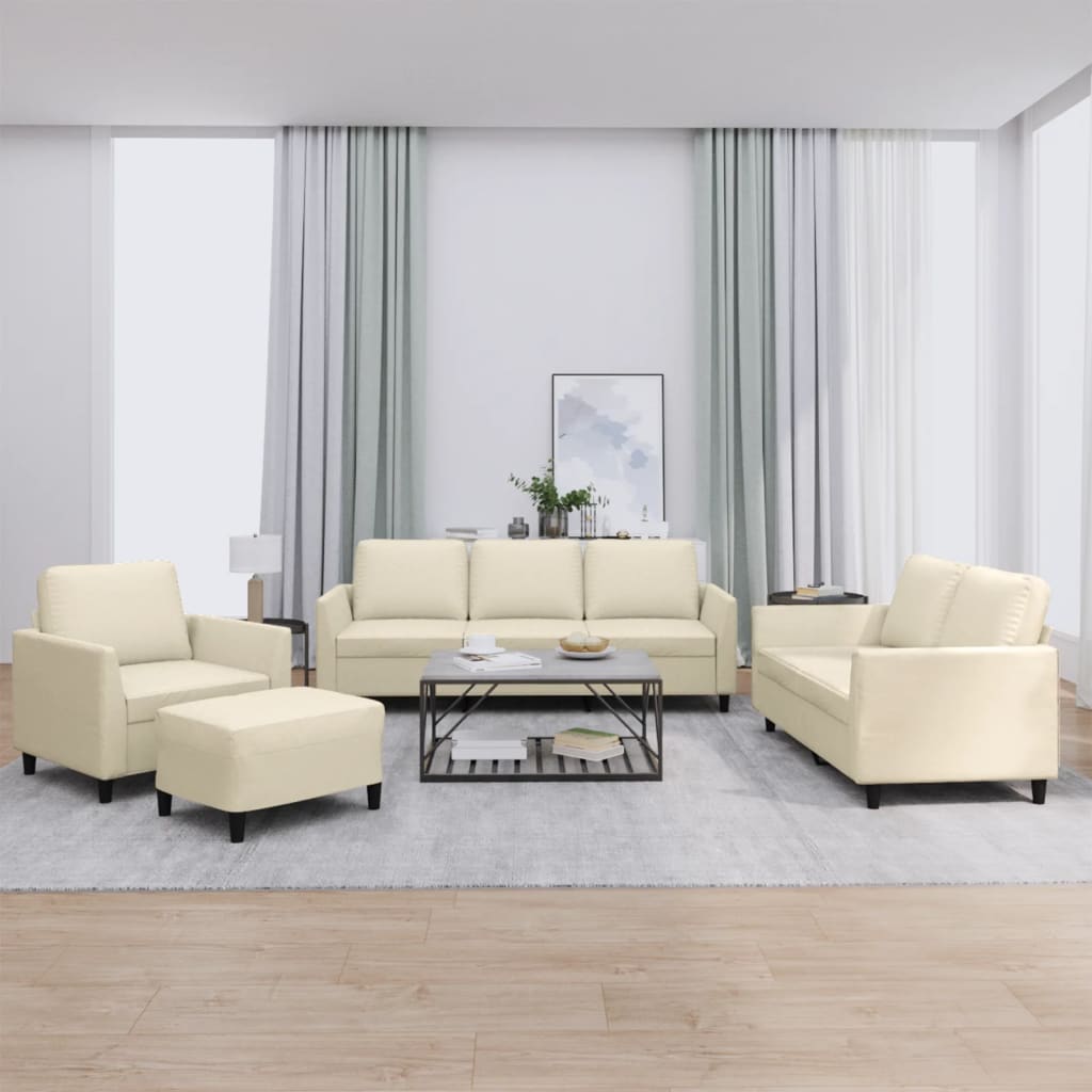 4-dijelni set sofa s jastucima krem od umjetne kože