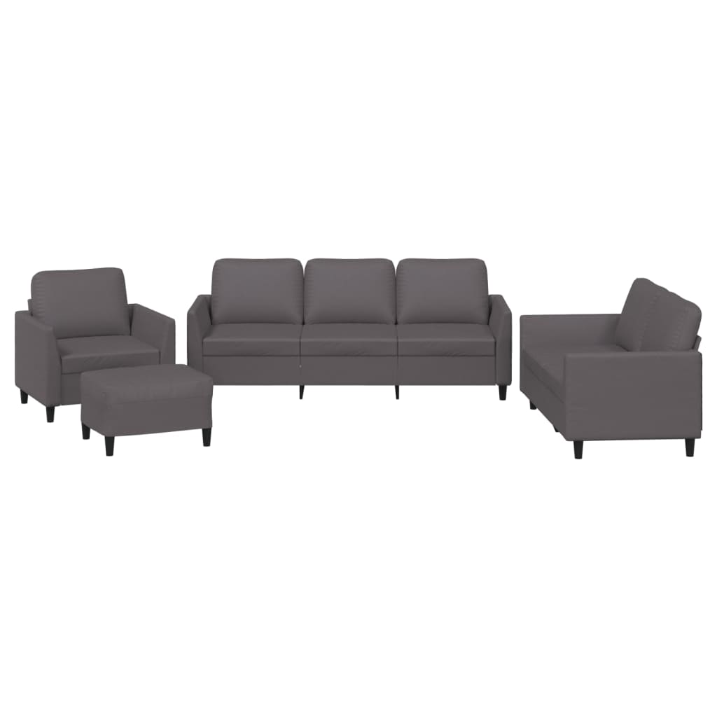 4-dijelni set sofa s jastucima sivi od umjetne kože