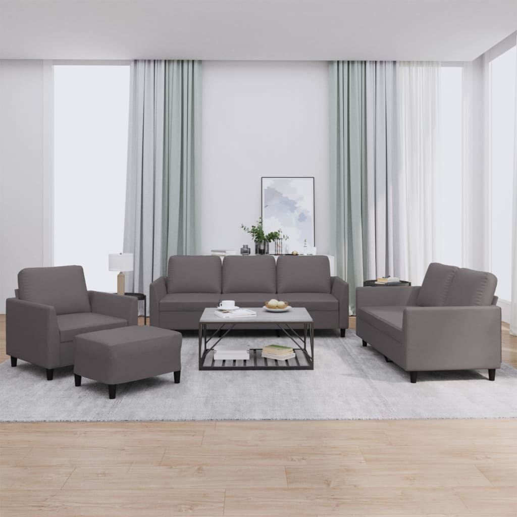 4-dijelni set sofa s jastucima sivi od umjetne kože