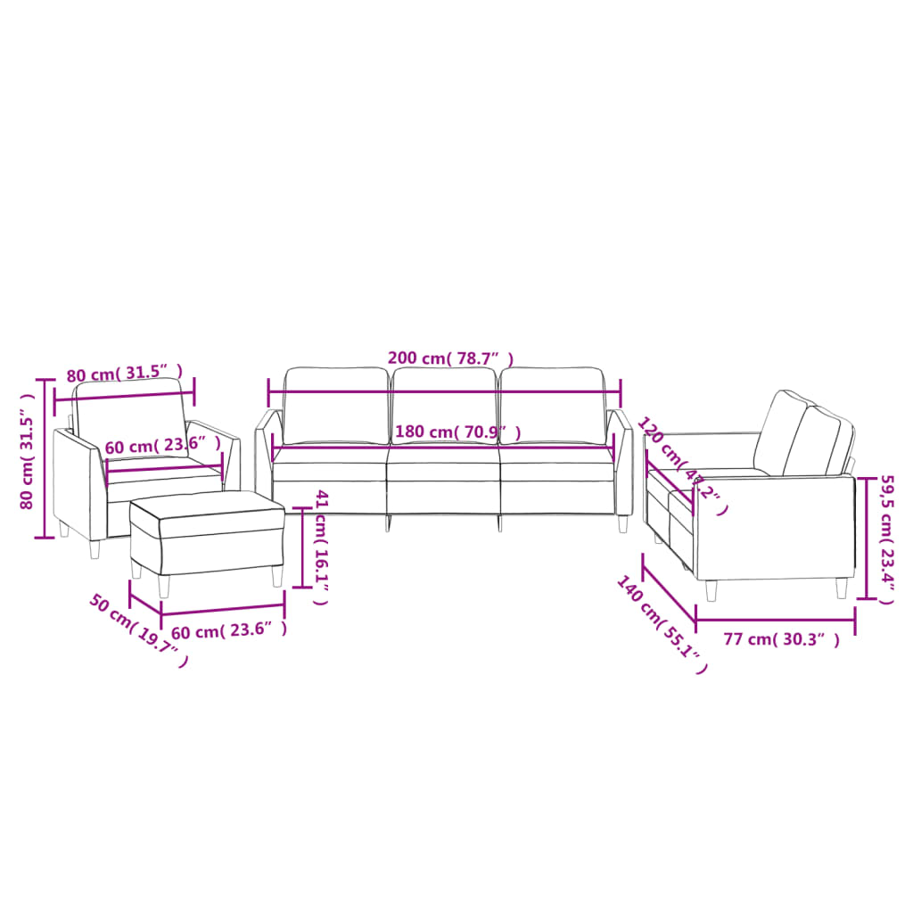 4-dijelni set sofa s jastucima boja cappuccina od umjetne kože