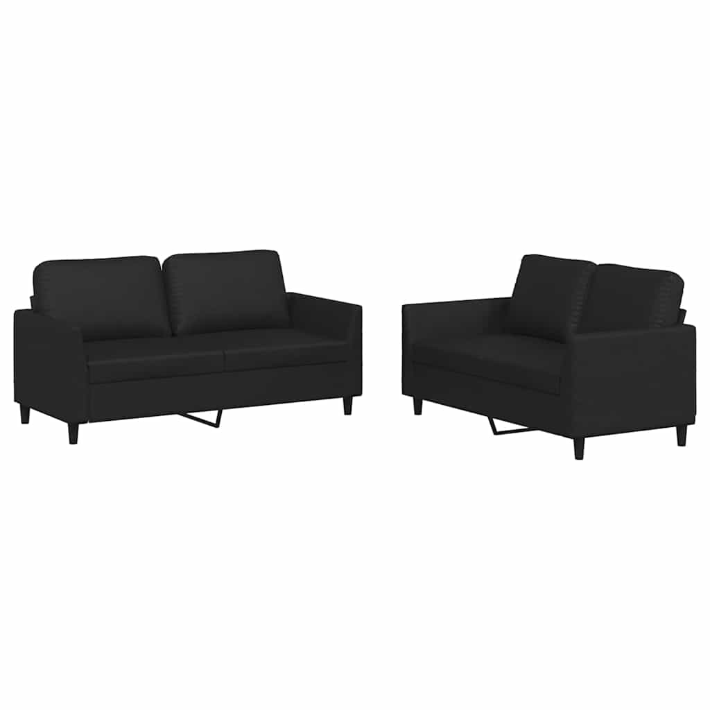 2-dijelni set sofa s jastucima crni od umjetne kože