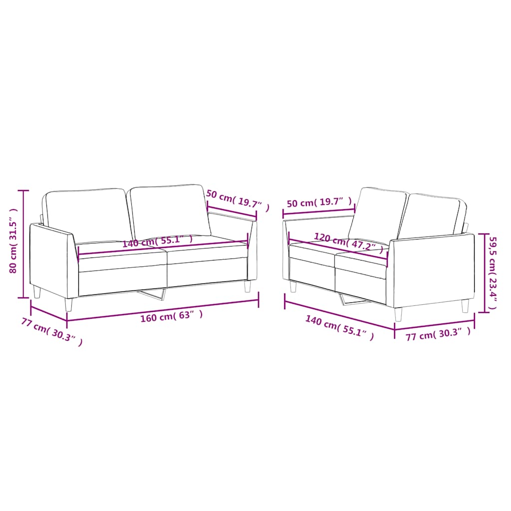 2-dijelni set sofa s jastucima crni od umjetne kože