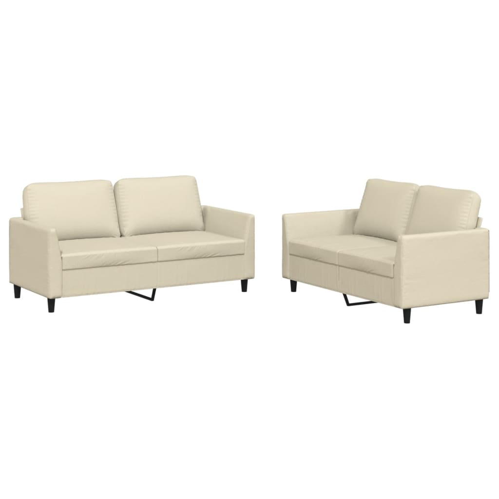 2-dijelni set sofa s jastucima krem od umjetne kože